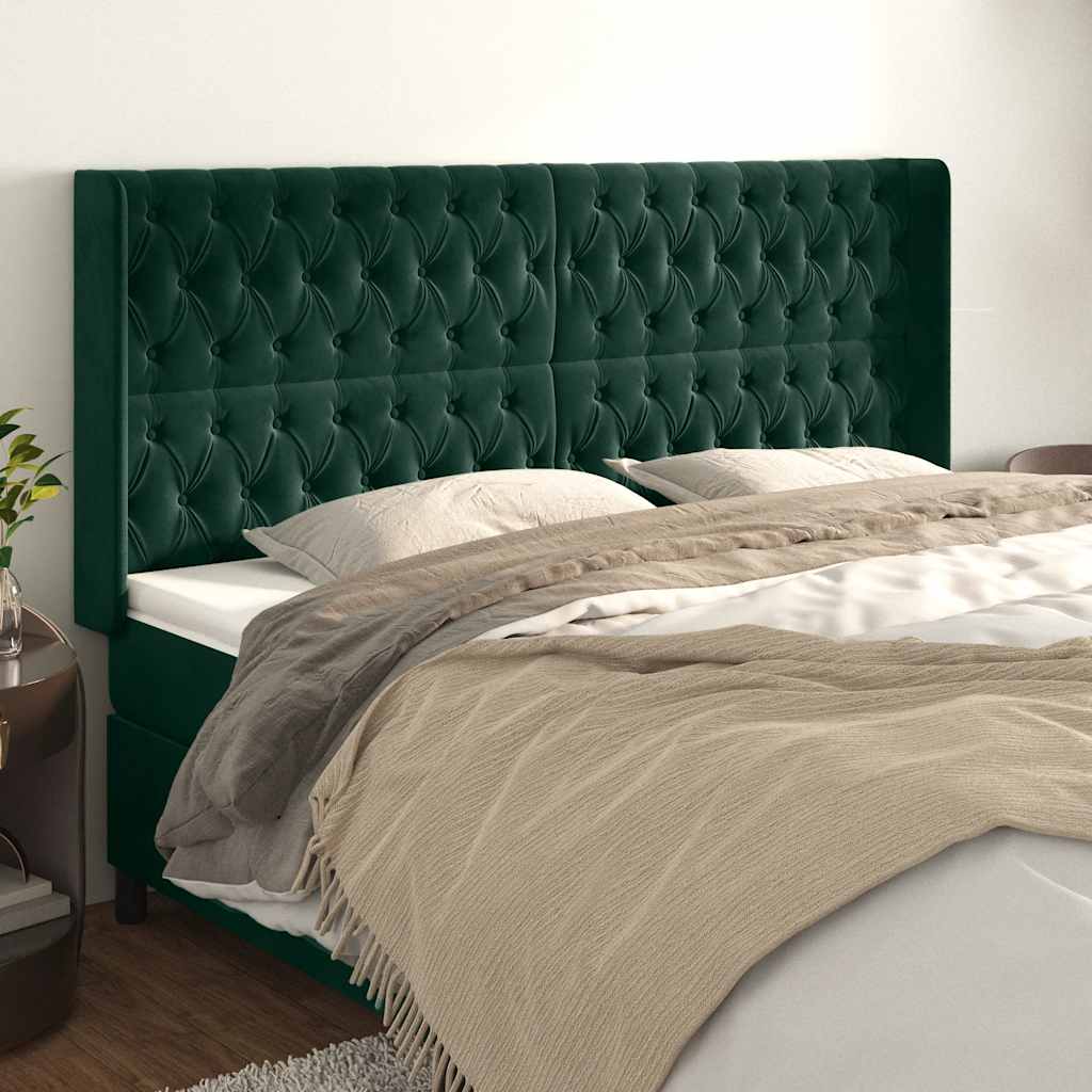 Uzglavlje s ušima tamnozeleno 203x16x118/128 cm baršunasto