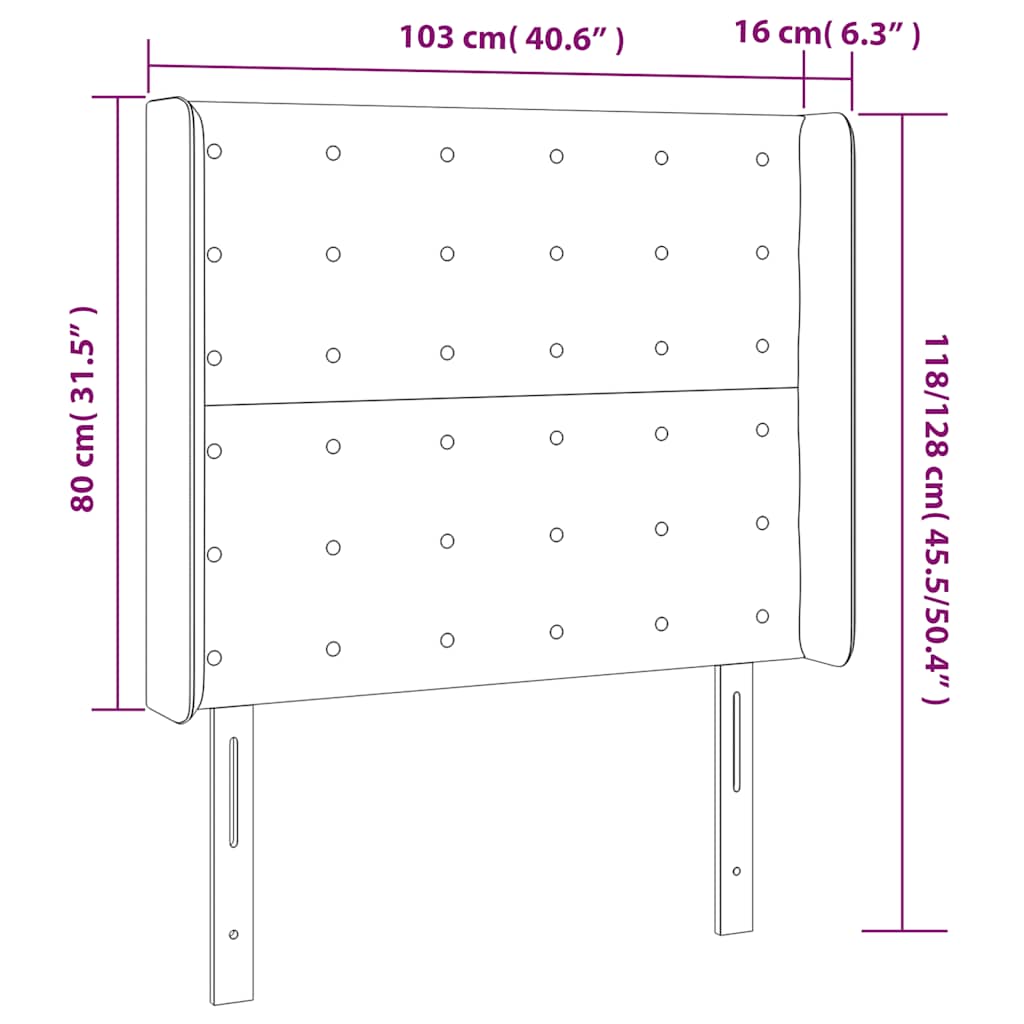 Uzglavlje s ušima tamnoplavo 103x16x118/128 cm baršunasto