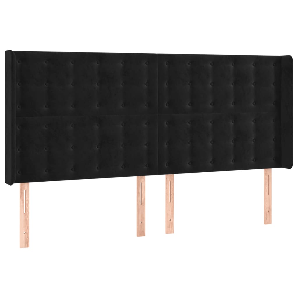 Uzglavlje s ušima crno 163x16x118/128 cm baršunasto