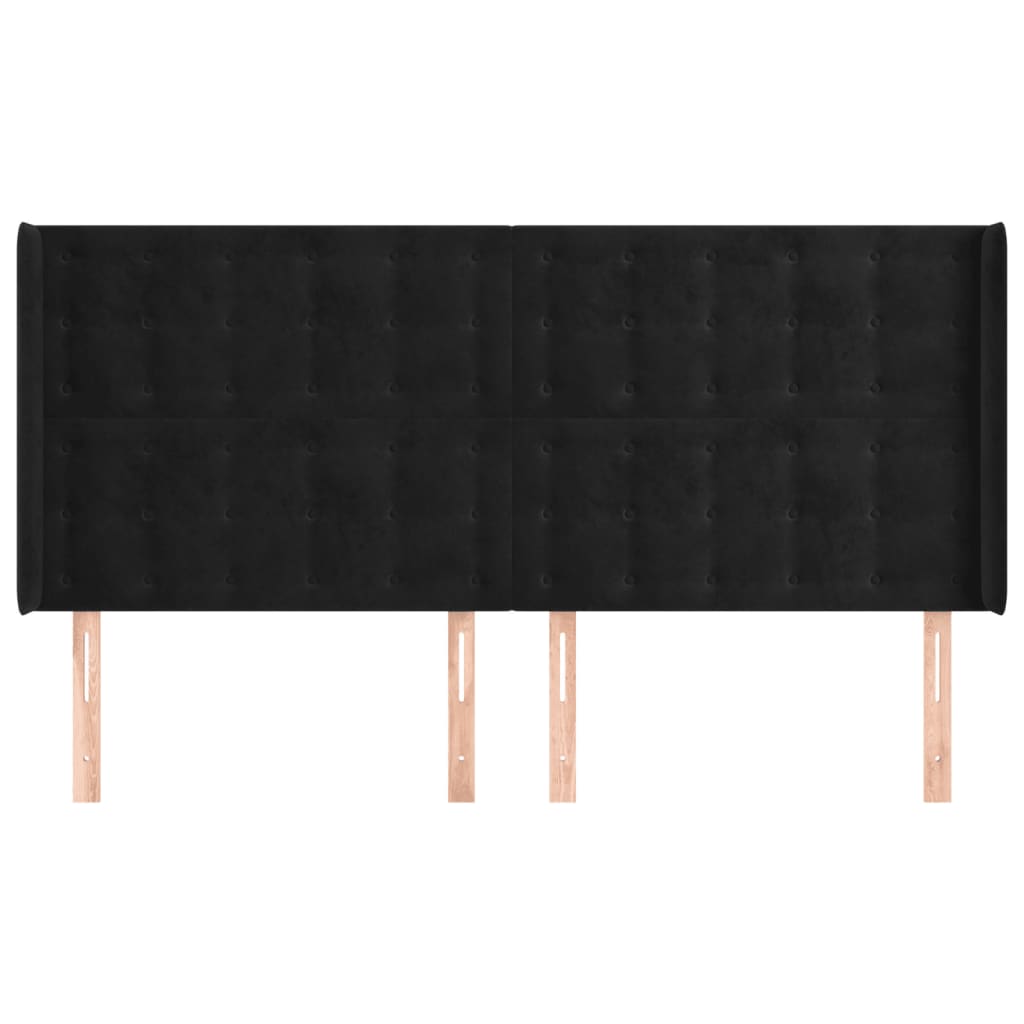 Uzglavlje s ušima crno 203x16x118/128 cm baršunasto