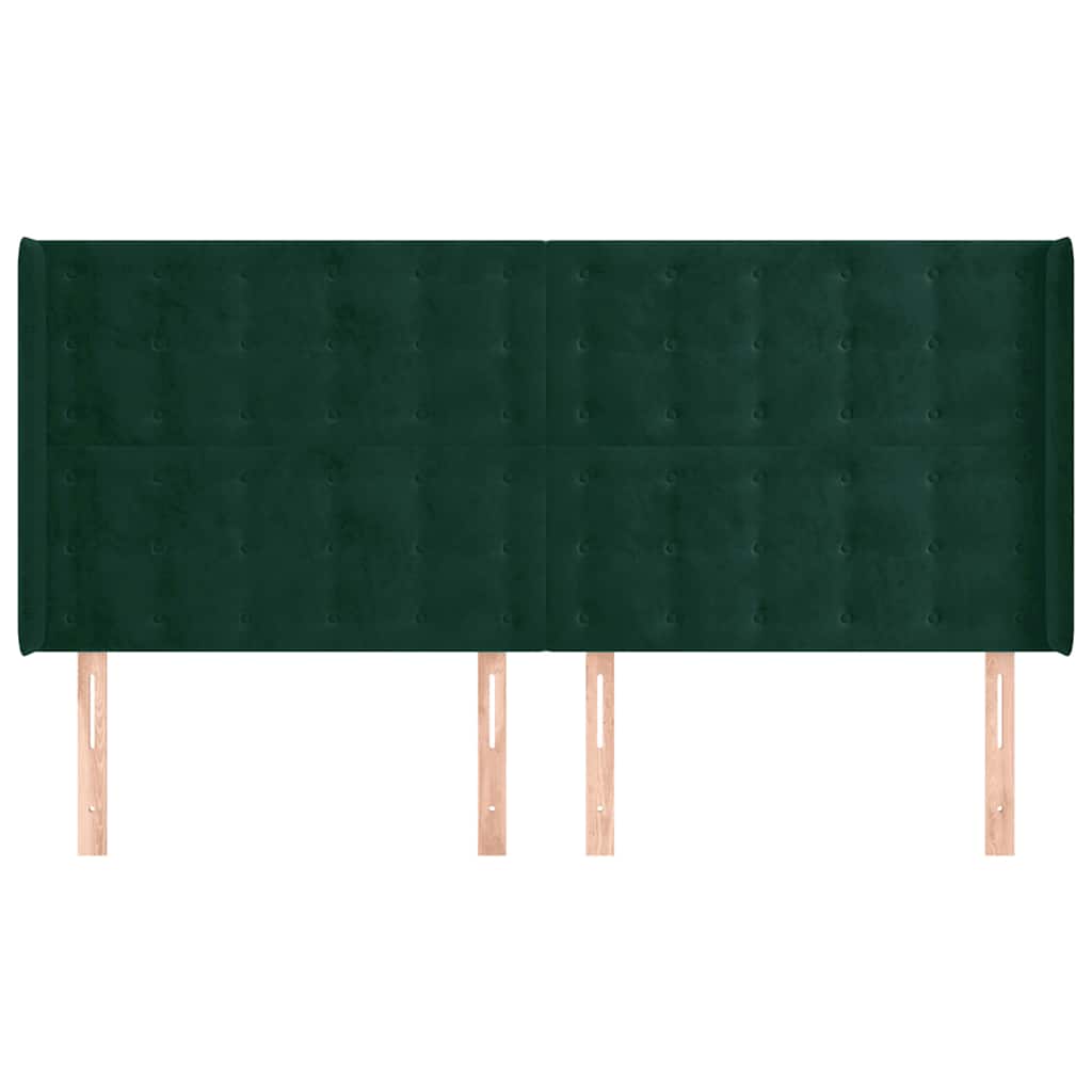Uzglavlje s ušima tamnozeleno 203x16x118/128 cm baršunasto