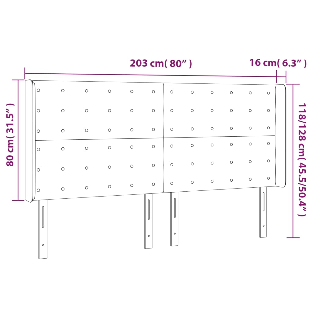 Uzglavlje s ušima ružičasto 203x16x118/128 cm baršunasto