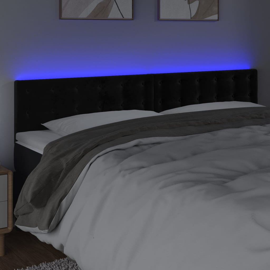 LED uzglavlje crno 160x5x78/88 cm baršunasto