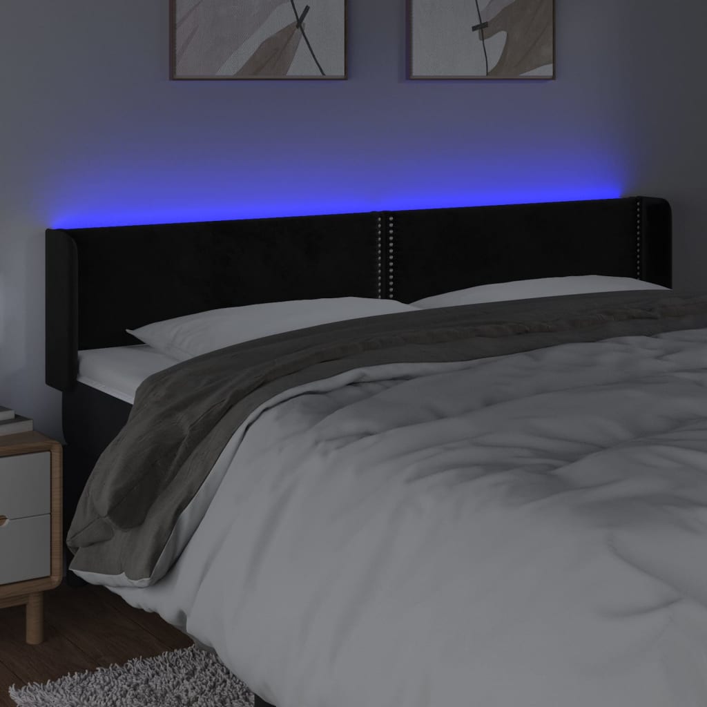 LED uzglavlje crno 163x16x78/88 cm baršunasto