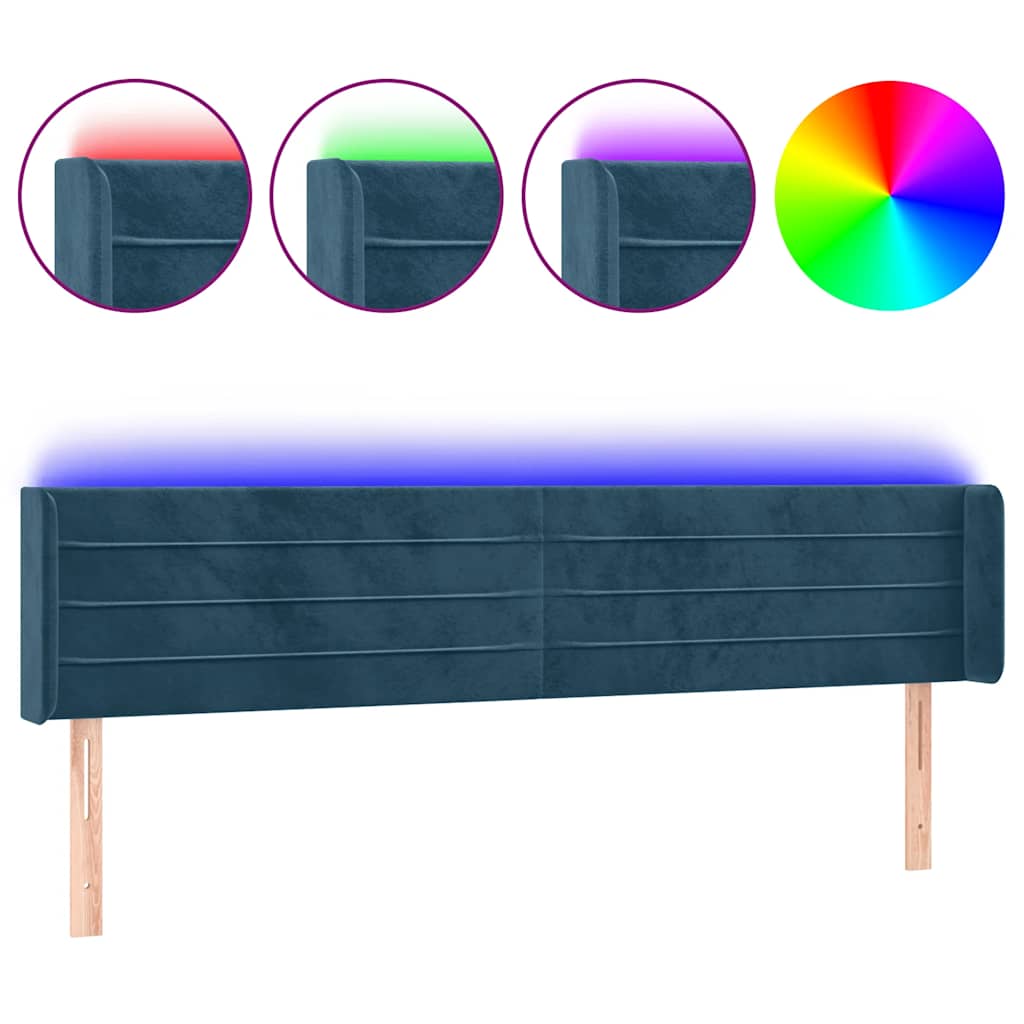 LED uzglavlje tamnoplavo 163x16x78/88 cm baršunasto