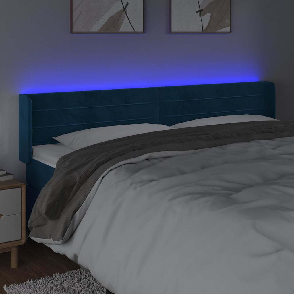 LED uzglavlje tamnoplavo 163x16x78/88 cm baršunasto