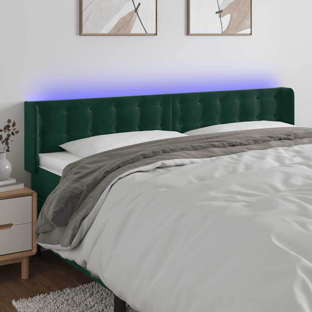 LED uzglavlje tamnozeleno 203x16x78/88 cm baršunasto
