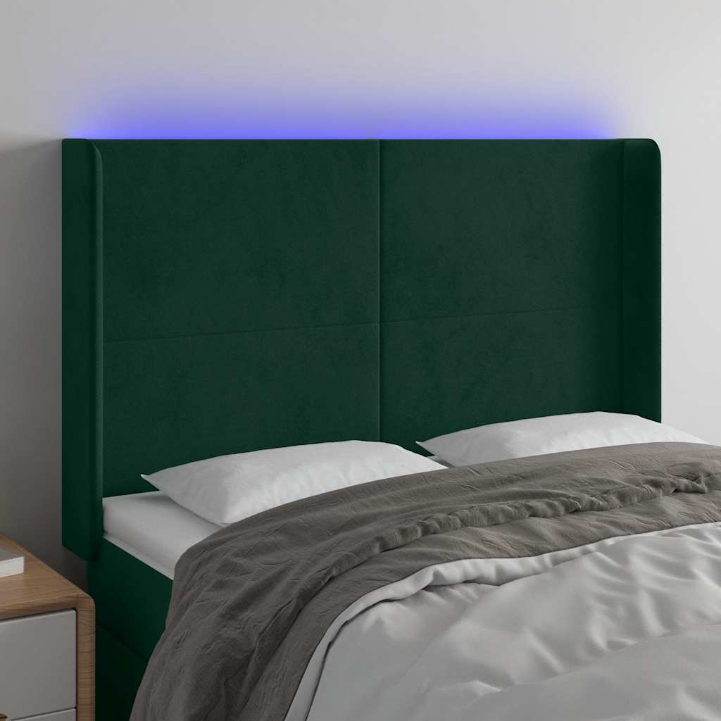 LED uzglavlje tamnozeleno 147x16x118/128 cm baršunasto