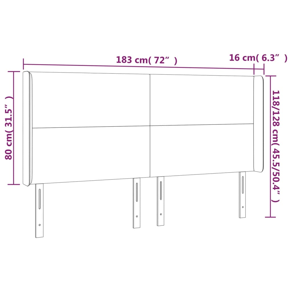 LED uzglavlje tamnosivo 183 x 16 x 118/128 cm baršunasto