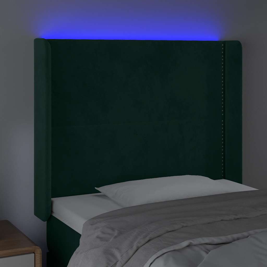 LED uzglavlje tamnozeleno 93x16x118/128 cm baršunasto
