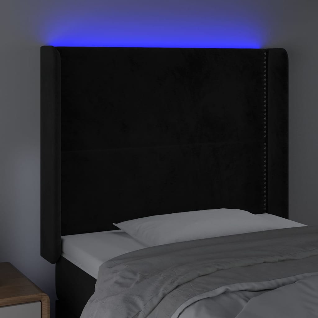 LED uzglavlje crno 103x16x118/128 cm baršunasto