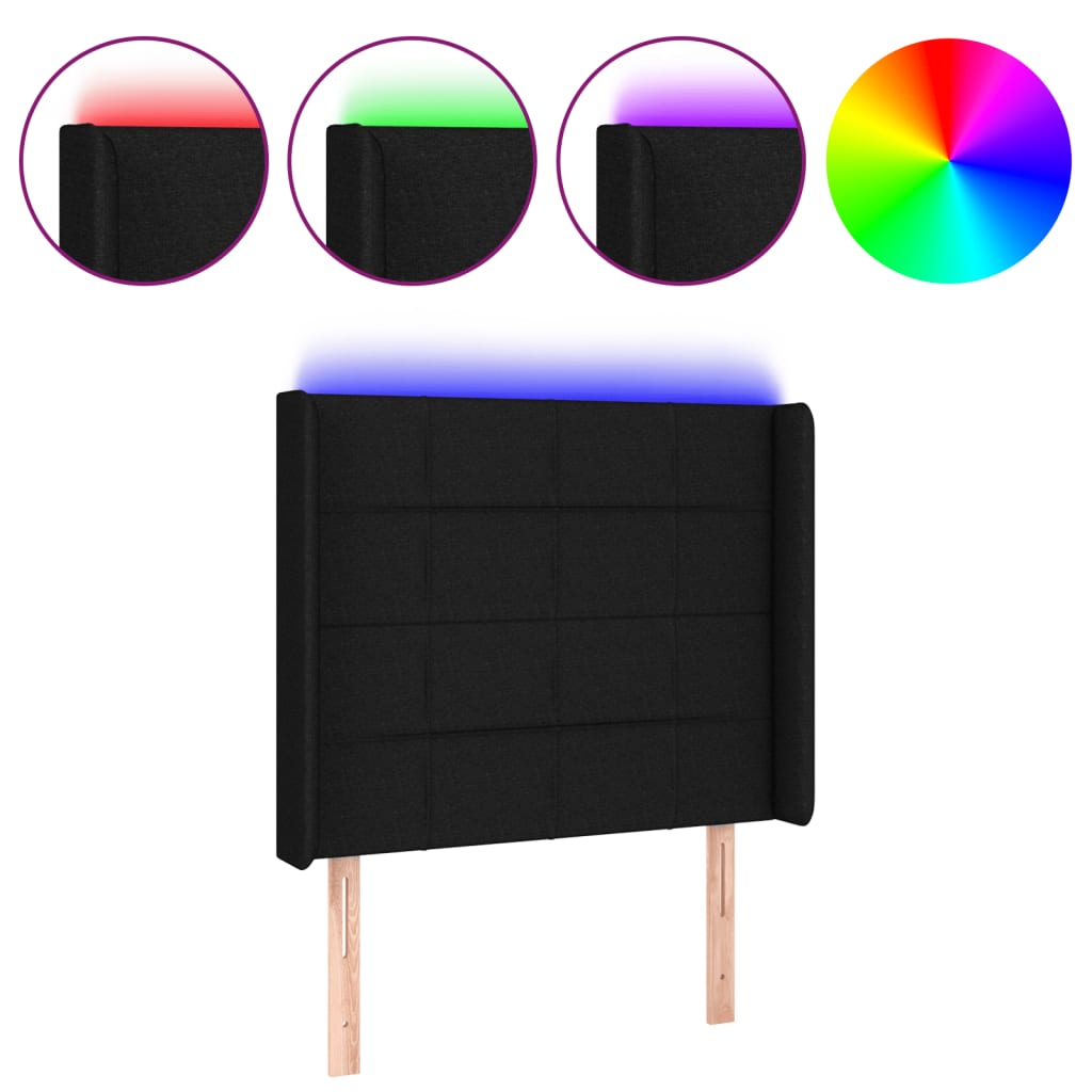 LED uzglavlje crno 83 x 16 x 118/128 cm od tkanine