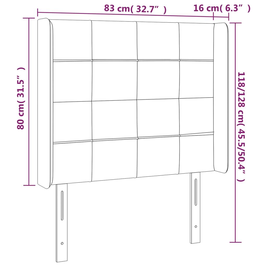 LED uzglavlje crno 83x16x118/128 cm baršunasto