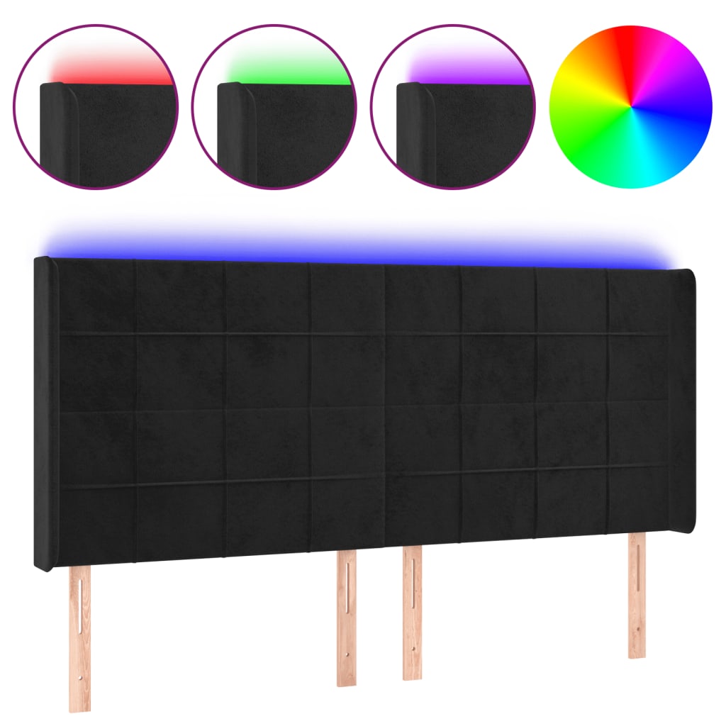 LED uzglavlje crno 163 x 16 x 118/128 cm baršunasto