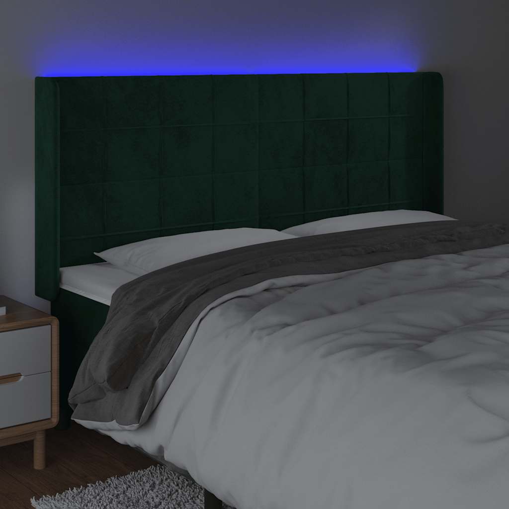 LED uzglavlje tamnozeleno 183 x 16 x 118/128 cm baršunasto