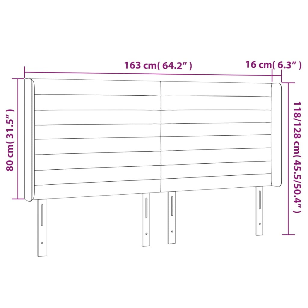 LED uzglavlje crno 163 x 16 x 118/128 cm od tkanine