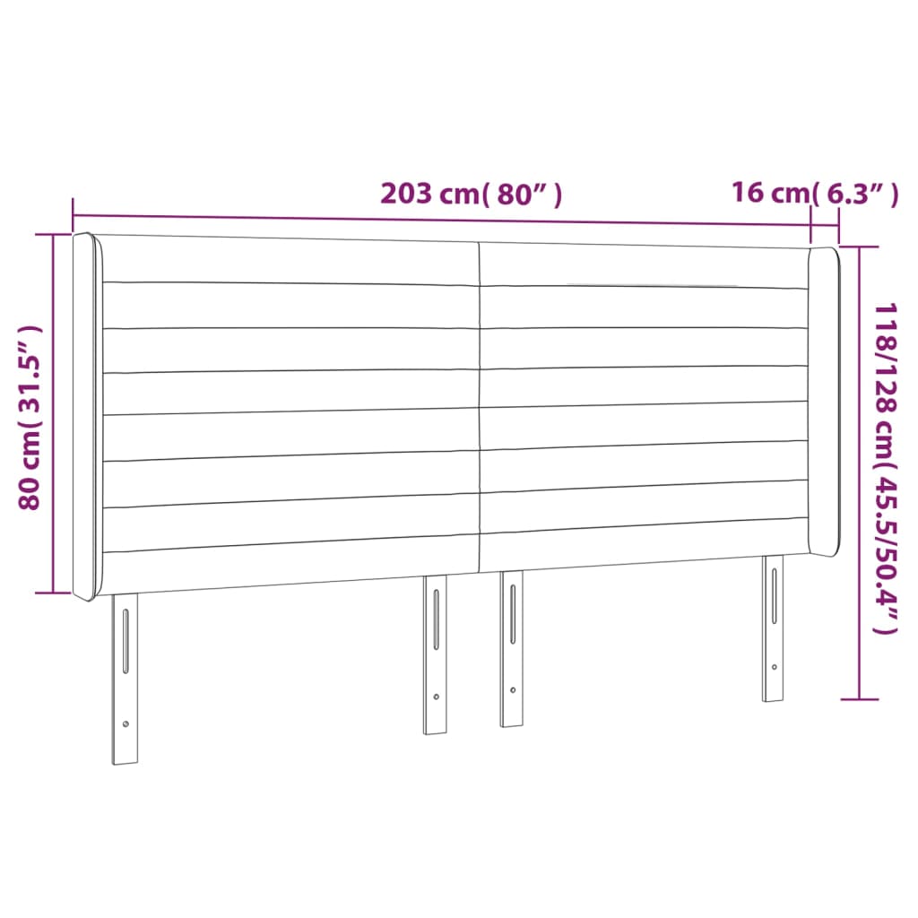 LED uzglavlje smeđesivo 203 x 16 x 118/128 cm od tkanine