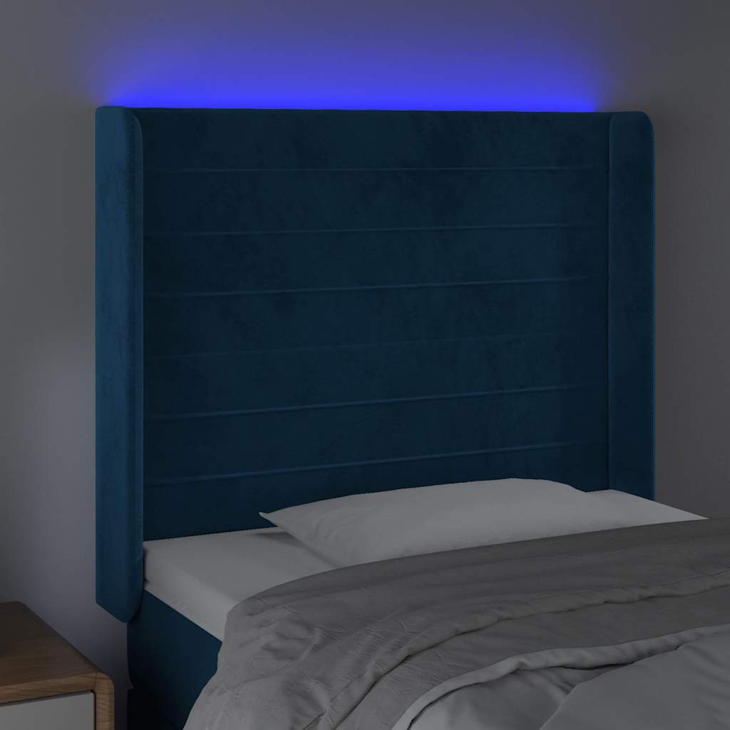 LED uzglavlje tamnoplavo 103x16x118/128 cm baršunasto