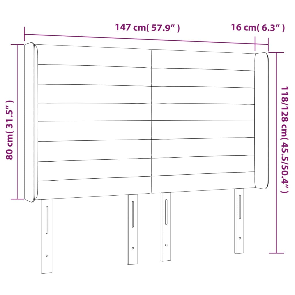 LED uzglavlje crno 147x16x118/128 cm baršunasto