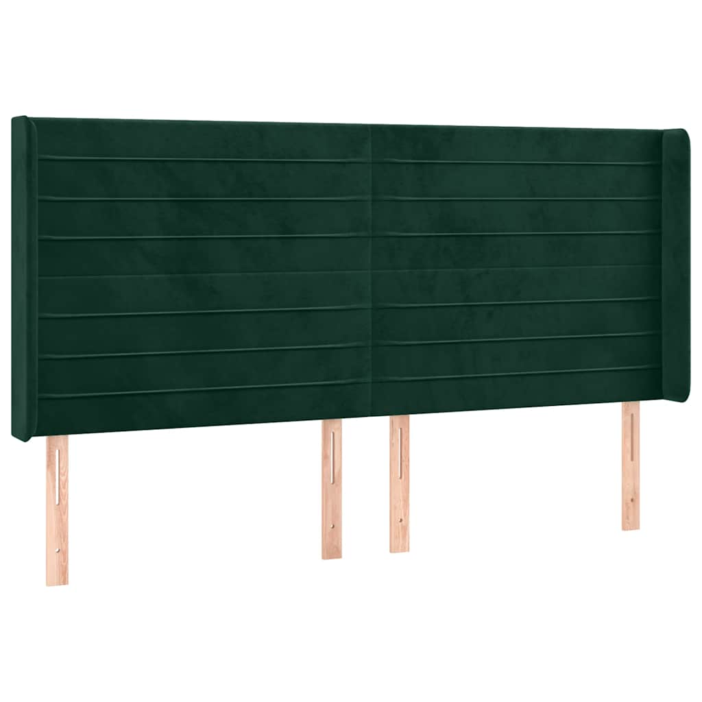 LED uzglavlje tamnozeleno 203 x 16 x 118/128 cm baršunasto