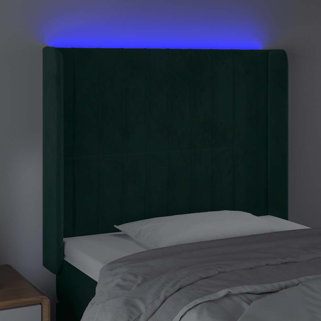 LED uzglavlje tamnozeleno 83x16x118/128 cm baršunasto