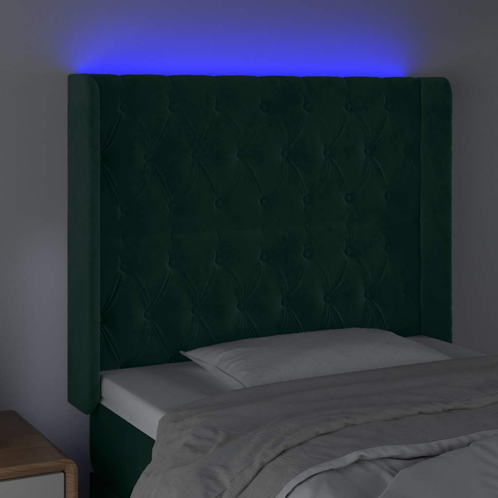LED uzglavlje tamnozeleno 93x16x118/128 cm baršunasto
