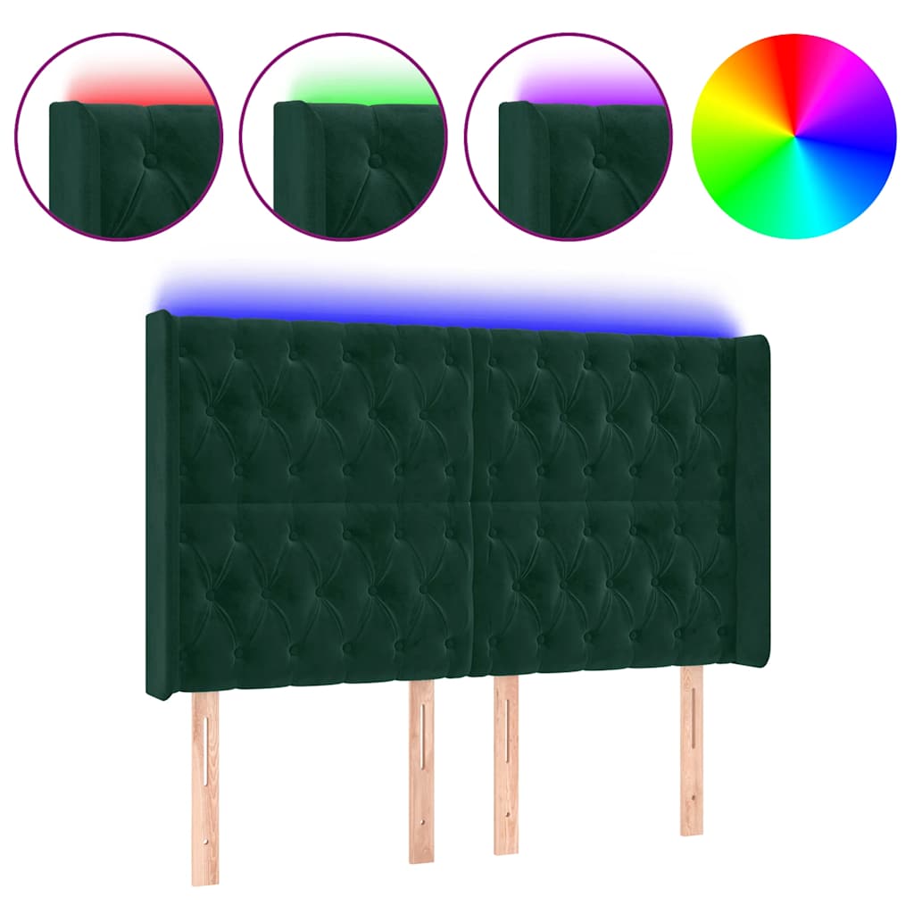 LED uzglavlje tamnozeleno 163x16x118/128 cm baršunasto
