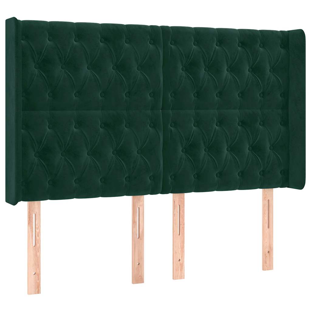 LED uzglavlje tamnozeleno 163x16x118/128 cm baršunasto