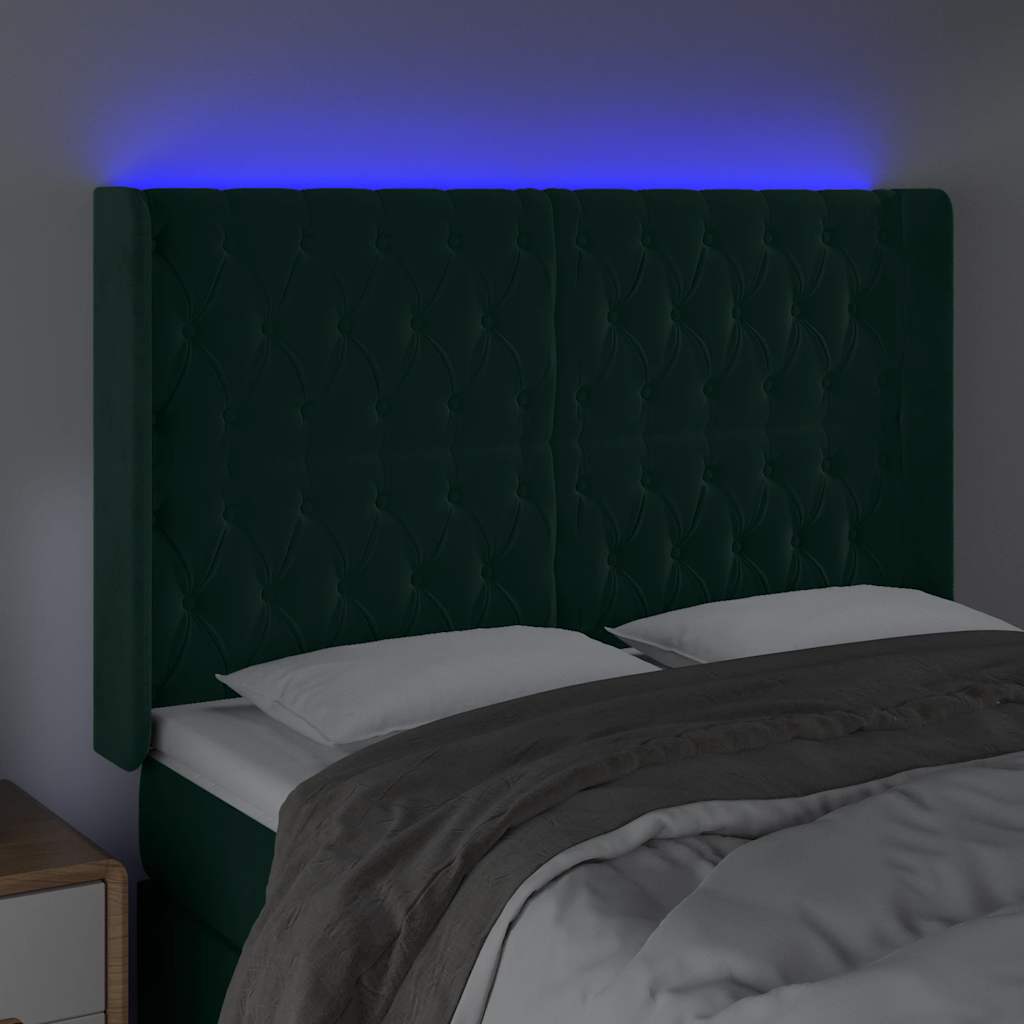 LED uzglavlje tamnozeleno 163x16x118/128 cm baršunasto