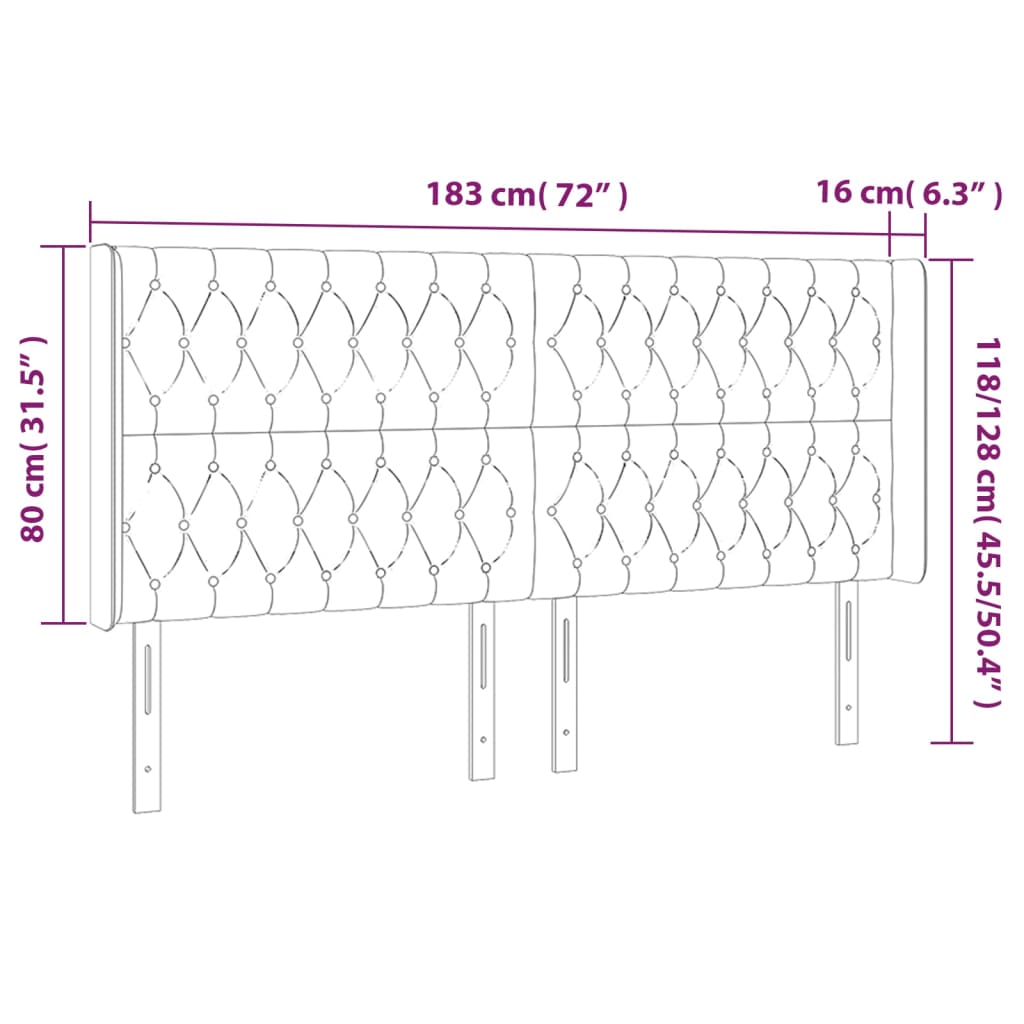 LED uzglavlje tamnosivo 183 x 16 x 118/128 cm baršunasto