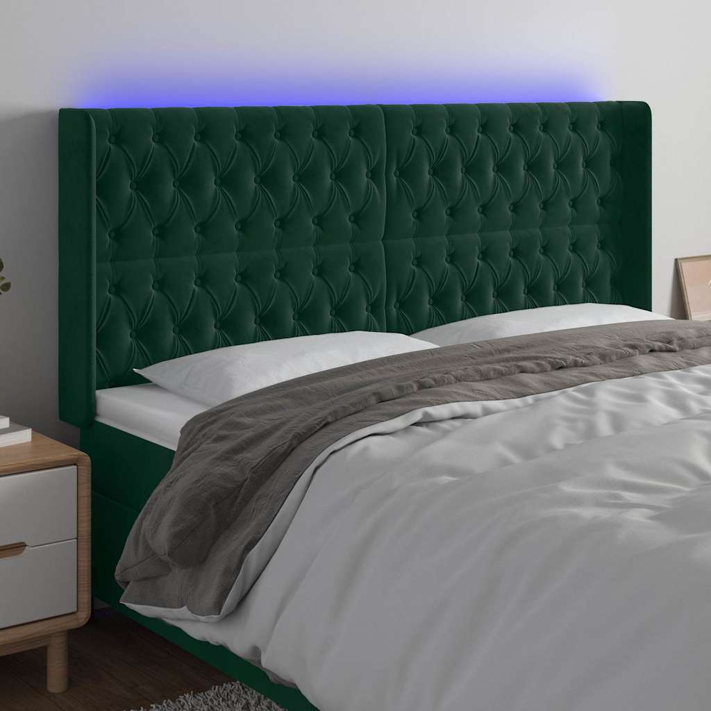 LED uzglavlje tamnozeleno 203 x 16 x 118/128 cm baršunasto