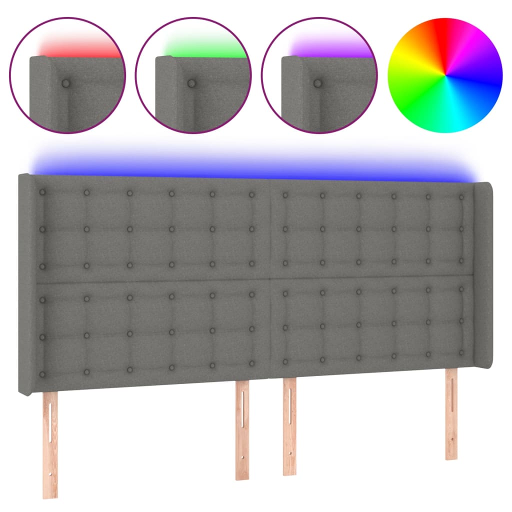 LED uzglavlje tamnosivo 183 x 16 x 118/128 cm od tkanine