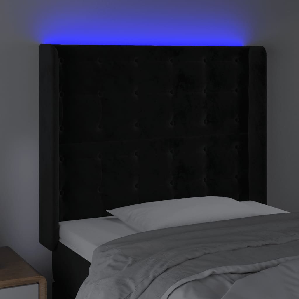 LED uzglavlje crno 83x16x118/128 cm baršunasto