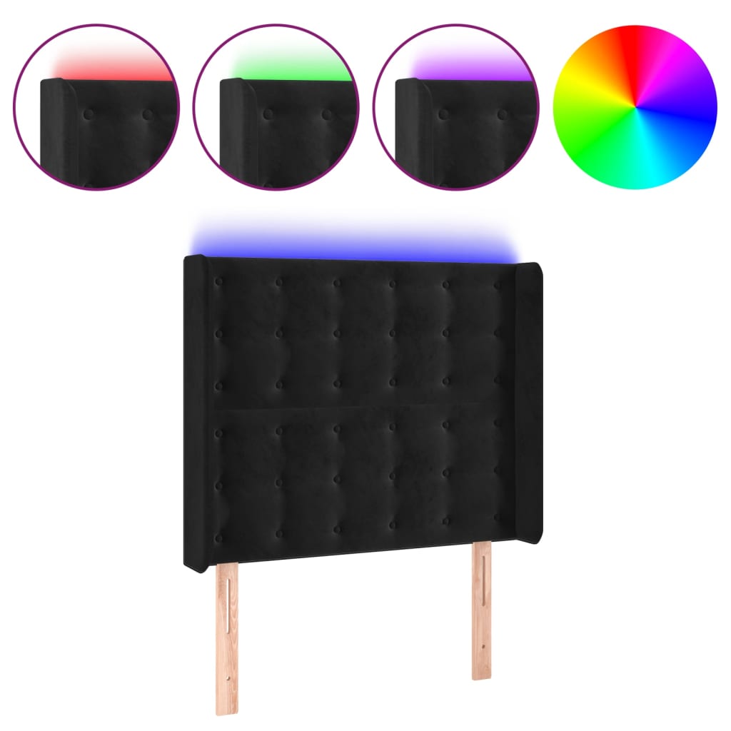 LED uzglavlje crno 103x16x118/128 cm baršunasto