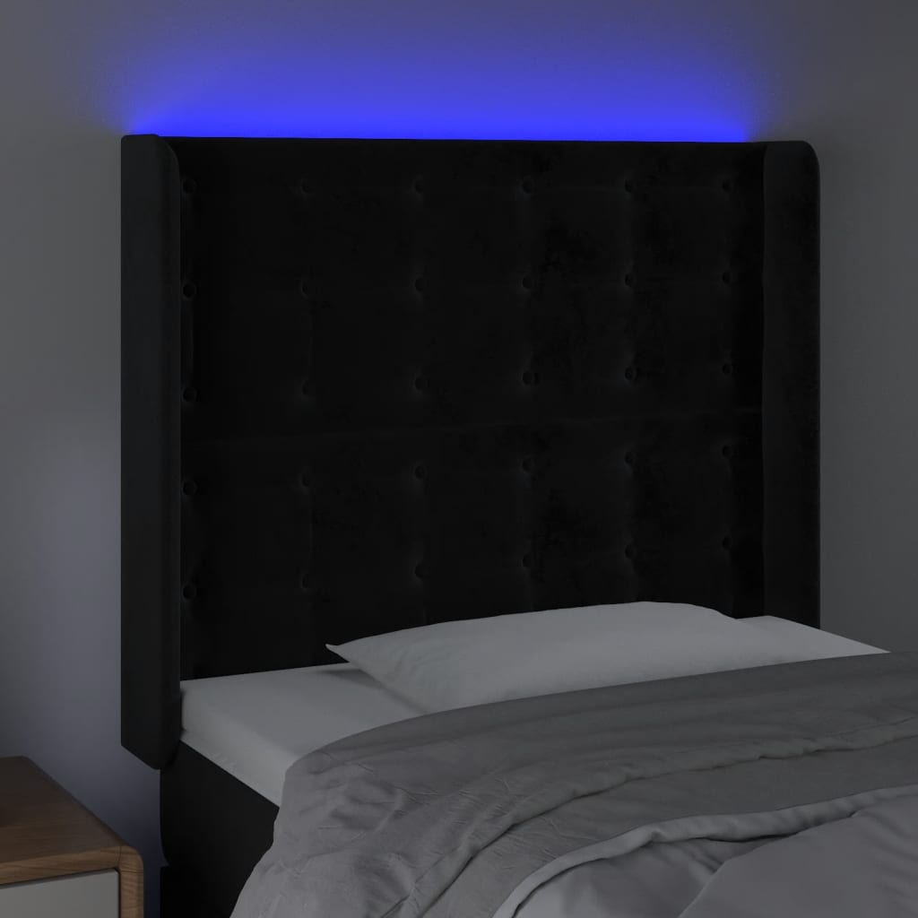 LED uzglavlje crno 103x16x118/128 cm baršunasto