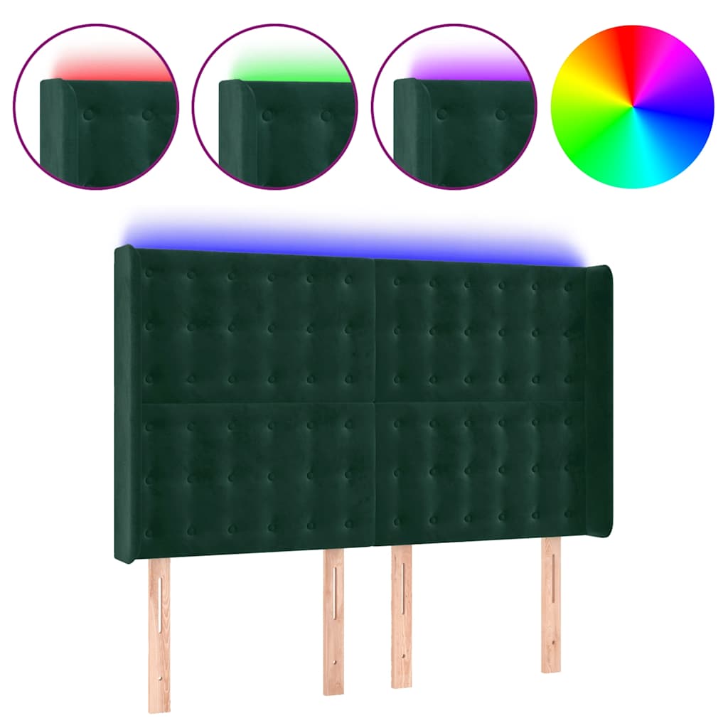 LED uzglavlje tamnozeleno 147x16x118/128 cm baršunasto