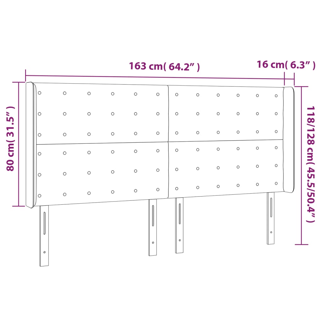 LED uzglavlje crno 163 x 16 x 118/128 cm baršunasto
