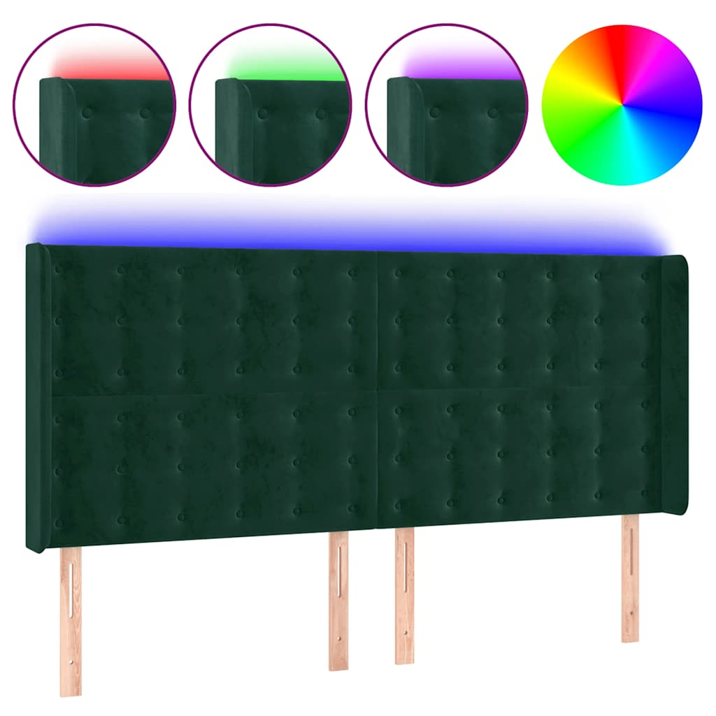 LED uzglavlje tamnozeleno 163x16x118/128 cm baršunasto