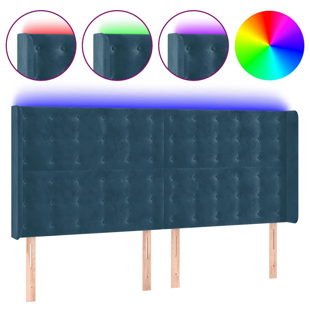 LED uzglavlje tamnoplavo 203 x 16 x 118/128 cm od tkanine