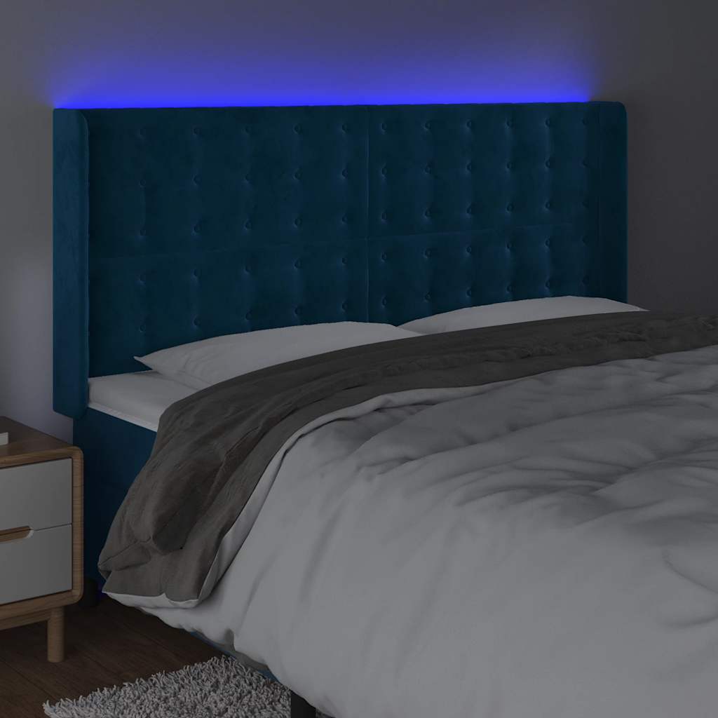 LED uzglavlje tamnoplavo 203 x 16 x 118/128 cm od tkanine