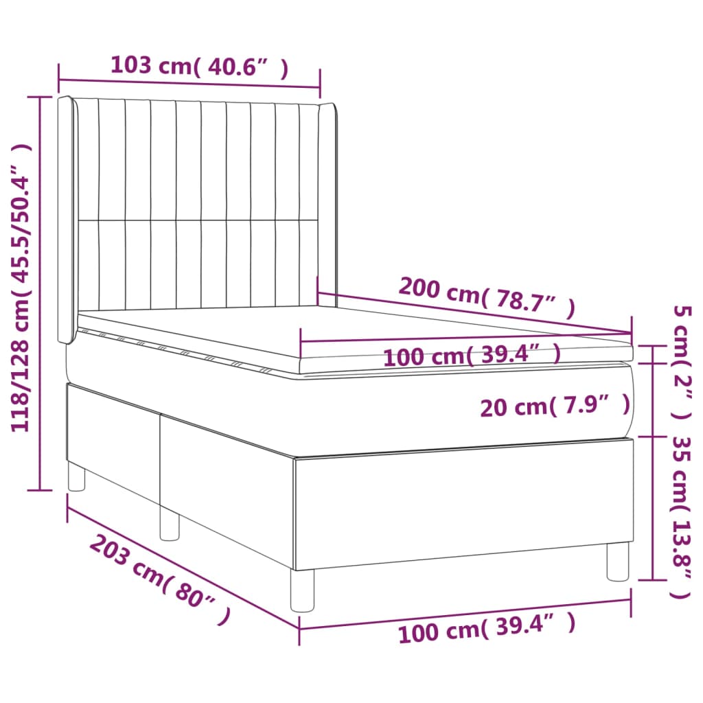 Krevet box spring s madracem LED tamnosmeđi 100x200 cm tkanina
