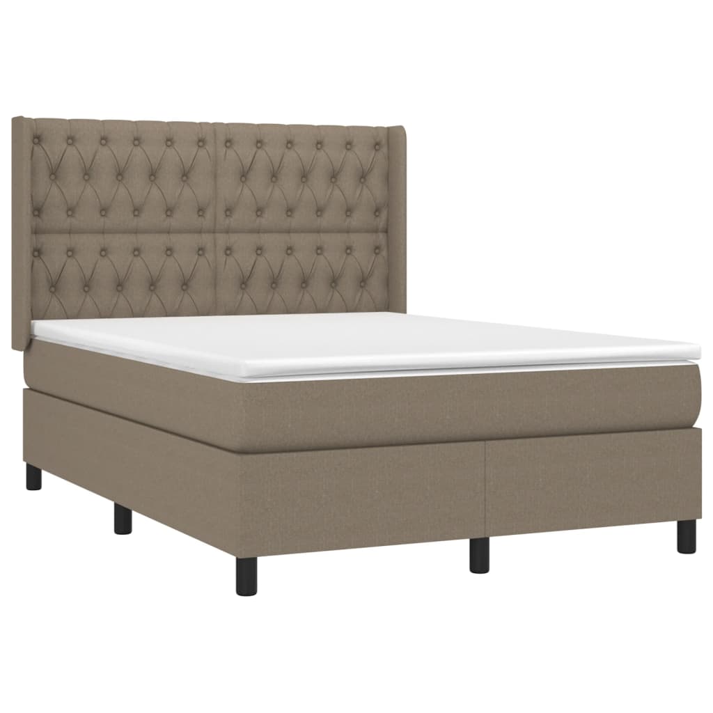 Krevet box spring s madracem LED smeđesivi 140x190 cm tkanina