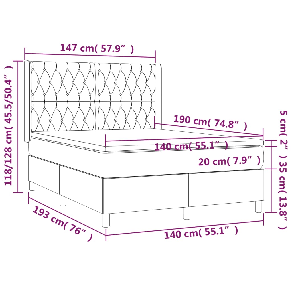 Krevet box spring s madracem LED smeđesivi 140x190 cm tkanina