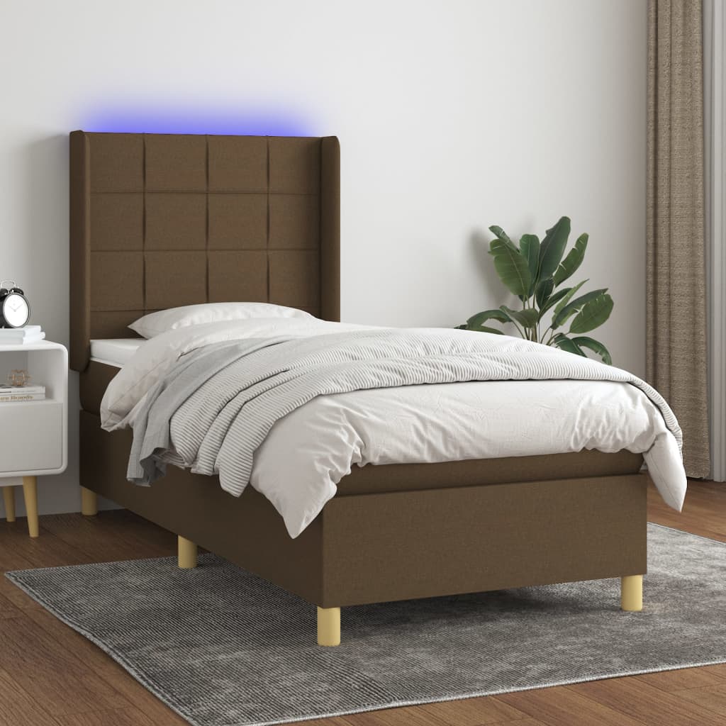 Krevet box spring s madracem LED tamnosmeđi 100x200 cm tkanina
