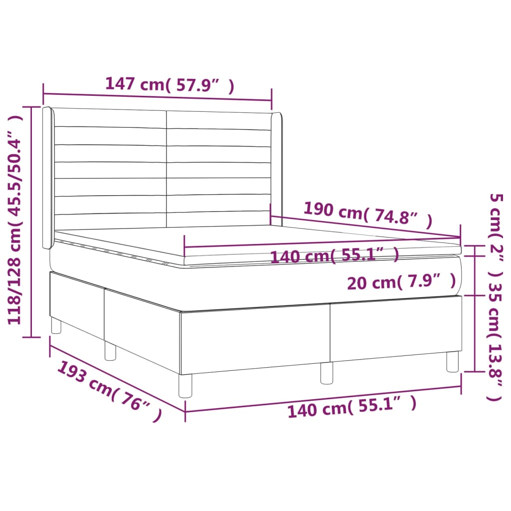 Krevet box spring s madracem LED smeđesivi 140x190 cm tkanina
