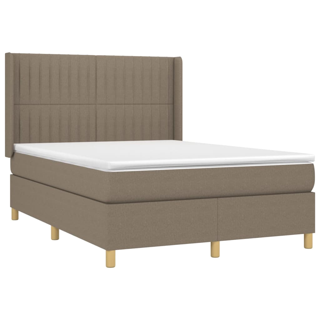Krevet box spring s madracem LED smeđesivi 140x190 cm tkanina