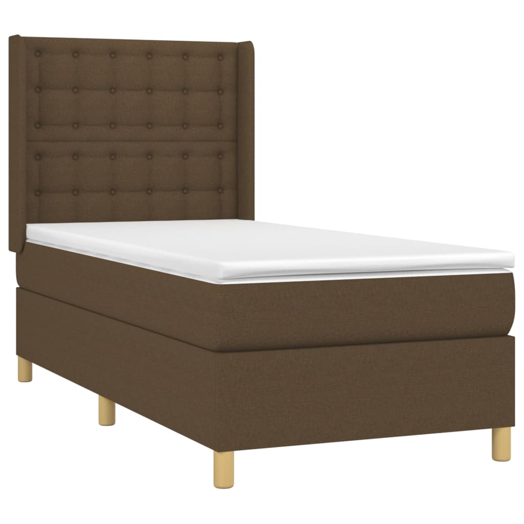 Krevet box spring s madracem LED tamnosmeđi 100x200 cm tkanina