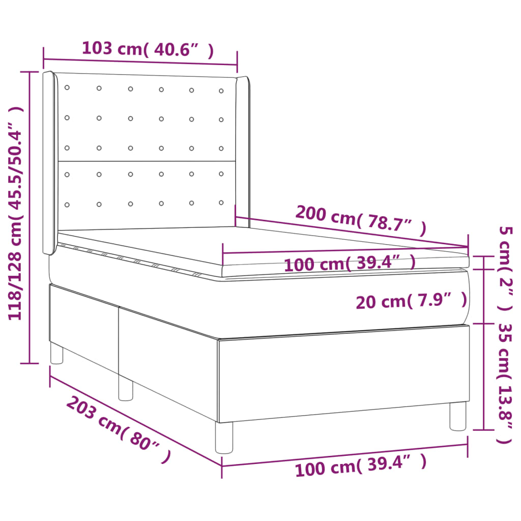 Krevet box spring s madracem LED tamnosmeđi 100x200 cm tkanina