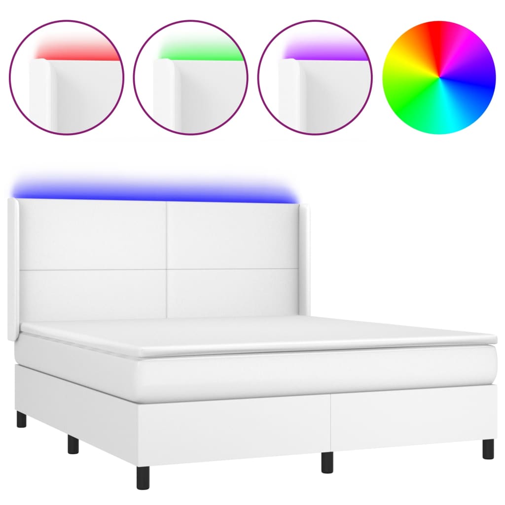 Krevet box spring s madracem LED bijeli 160x200 cm umjetna koža