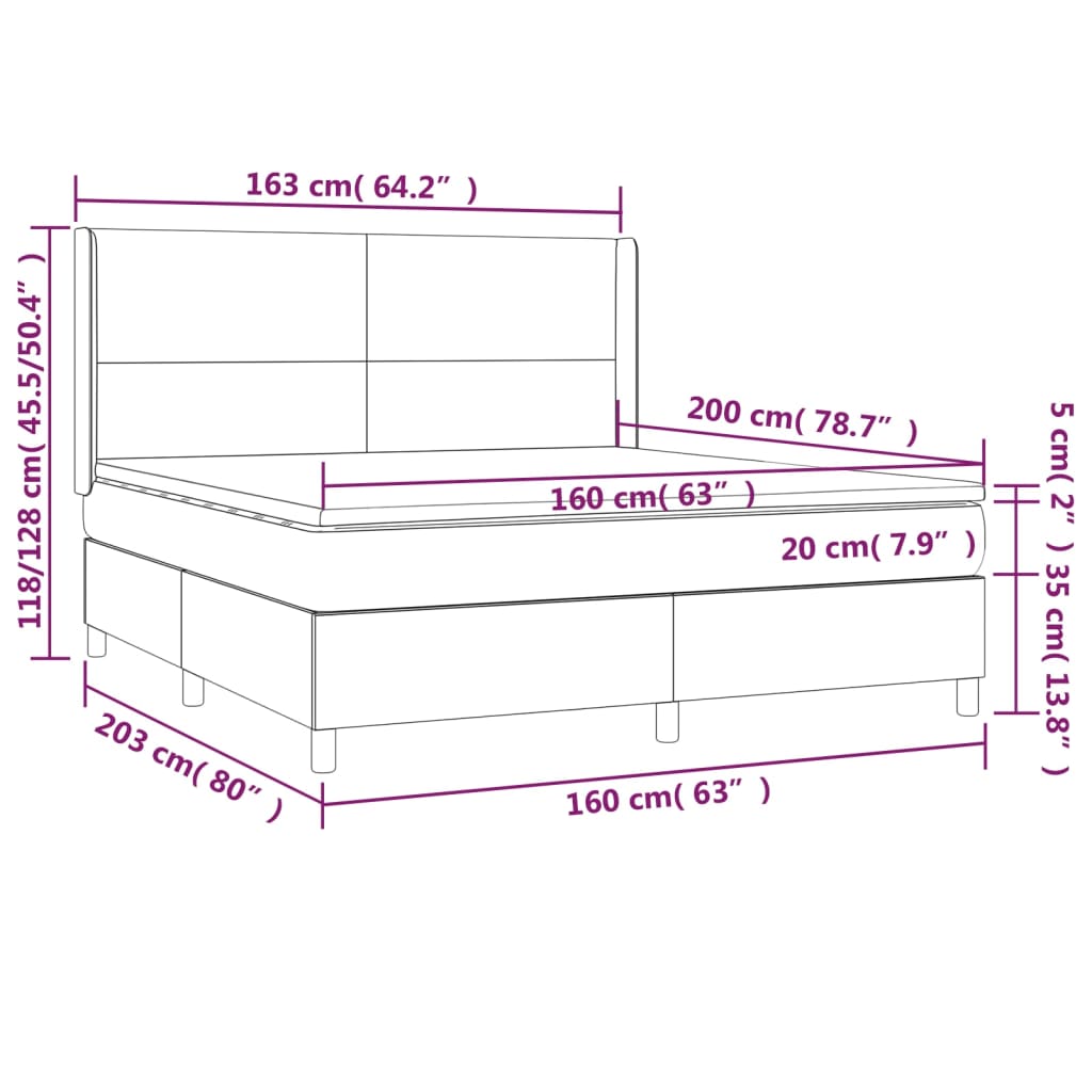 Krevet box spring s madracem LED bijeli 160x200 cm umjetna koža